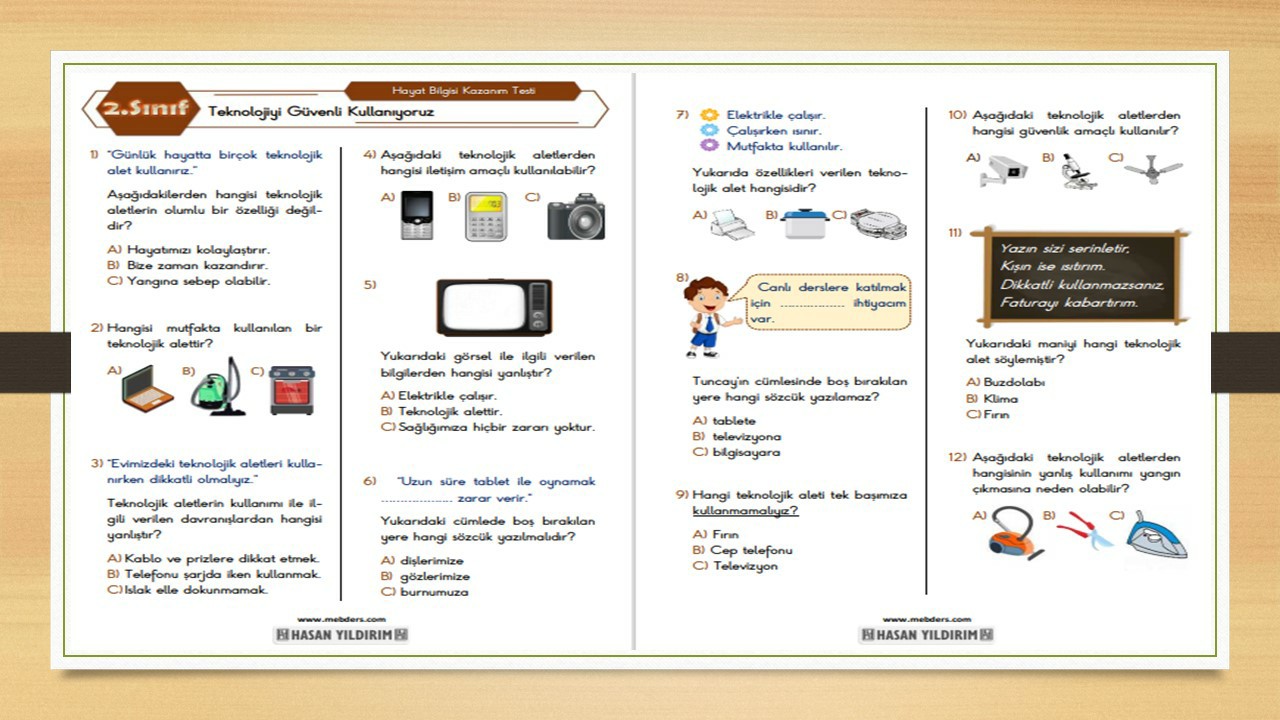 2. Sınıf Hayat Bilgisi Teknolojiyi Güvenli Kullanıyoruz Testi