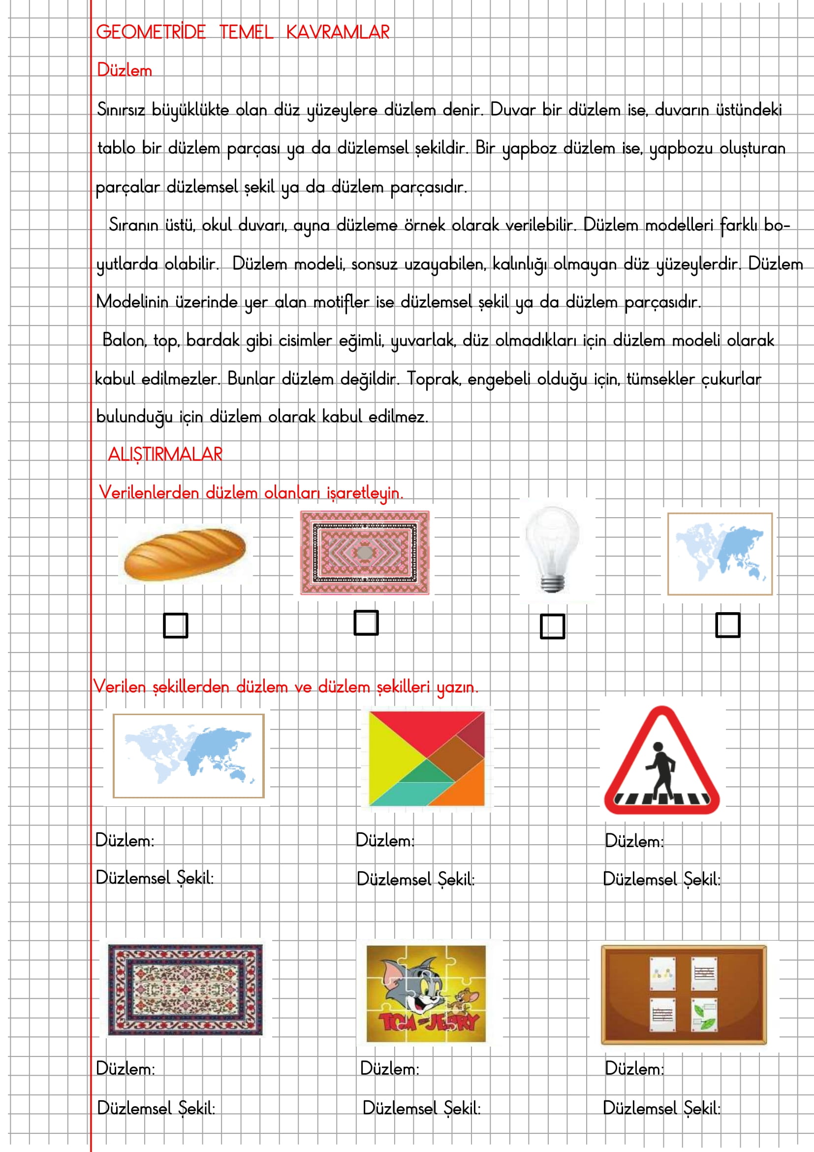 4. Sınıf Matematik Kareli Defterde Düzlem Konu Özeti