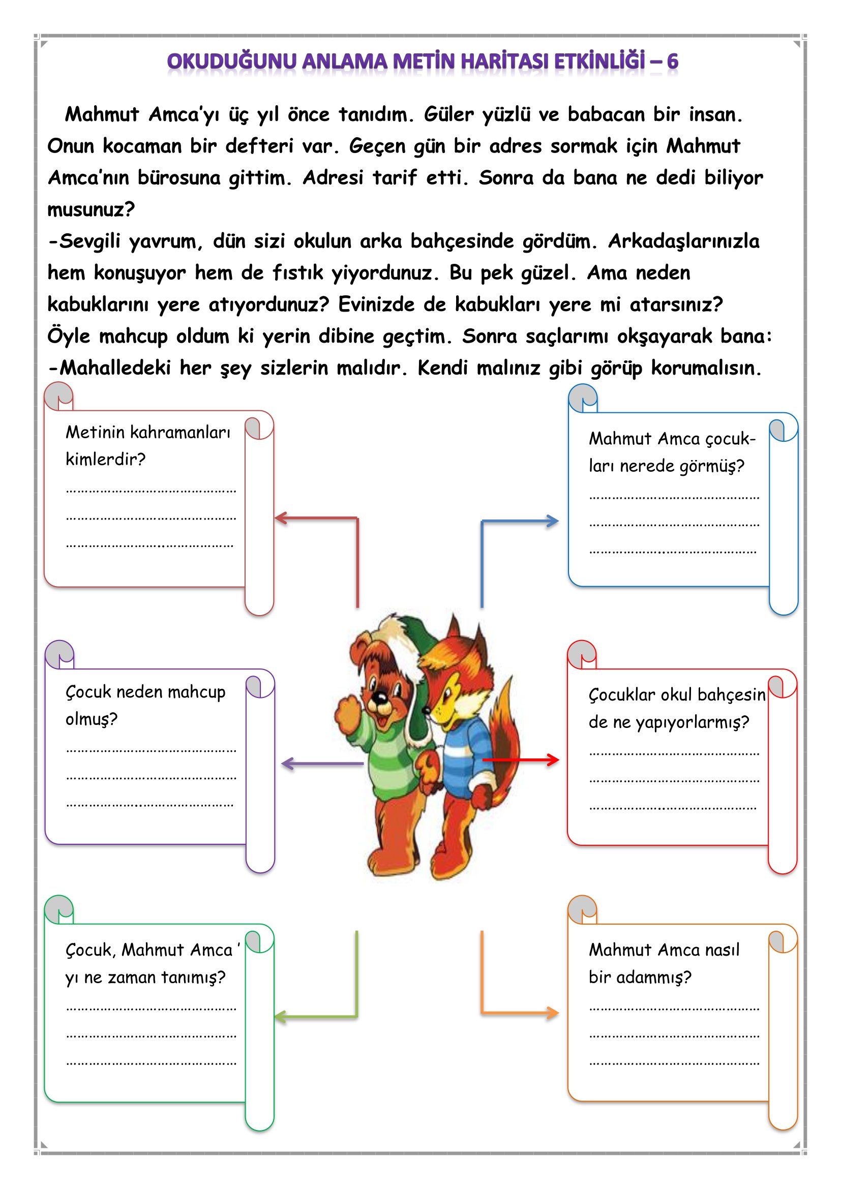 1. Sınıf - Türkçe Okuduğunu Anlama Metin Haritası Etkinliği-6