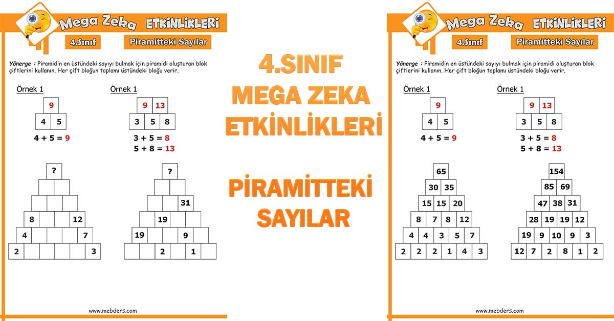 4. Sınıf Mega Zeka Etkinliği - Piramitteki Sayılar