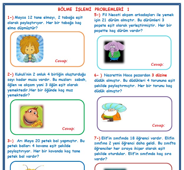 2. Sınıf Matematik Bölme İşlemi Problemleri 1