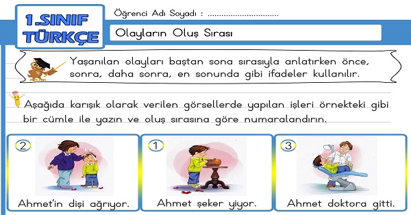 1. Sınıf Türkçe Olayların Oluş Sırası Etkinliği