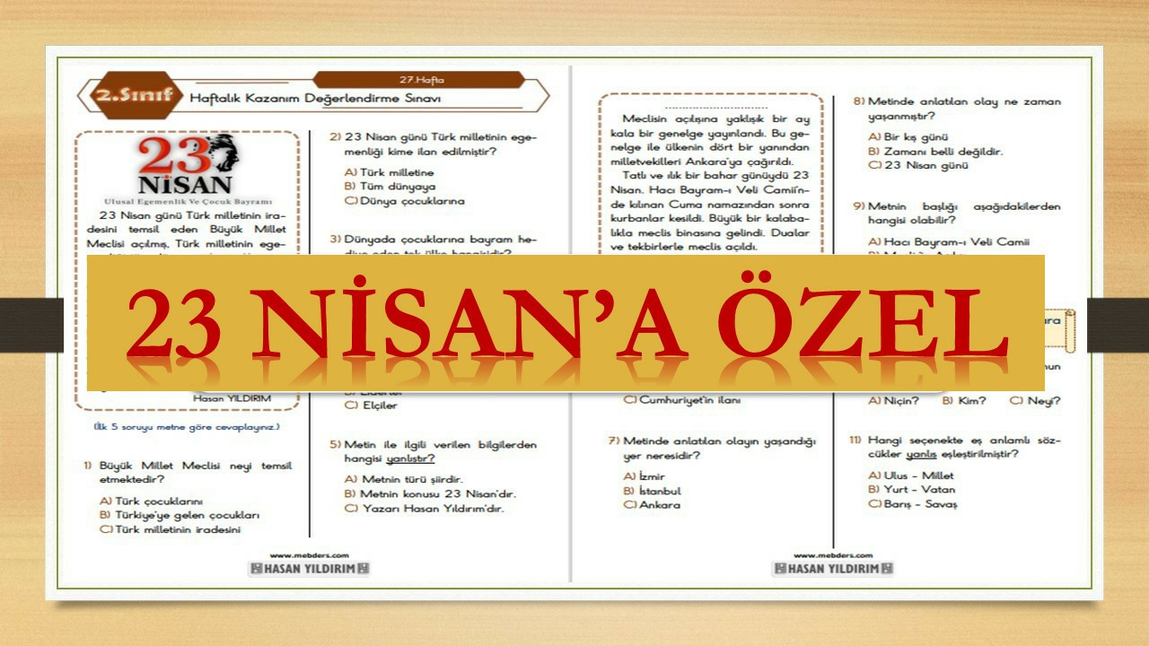 2. Sınıf Haftalık Değerlendirme Testi-27.Hafta(19-22 Nisan)