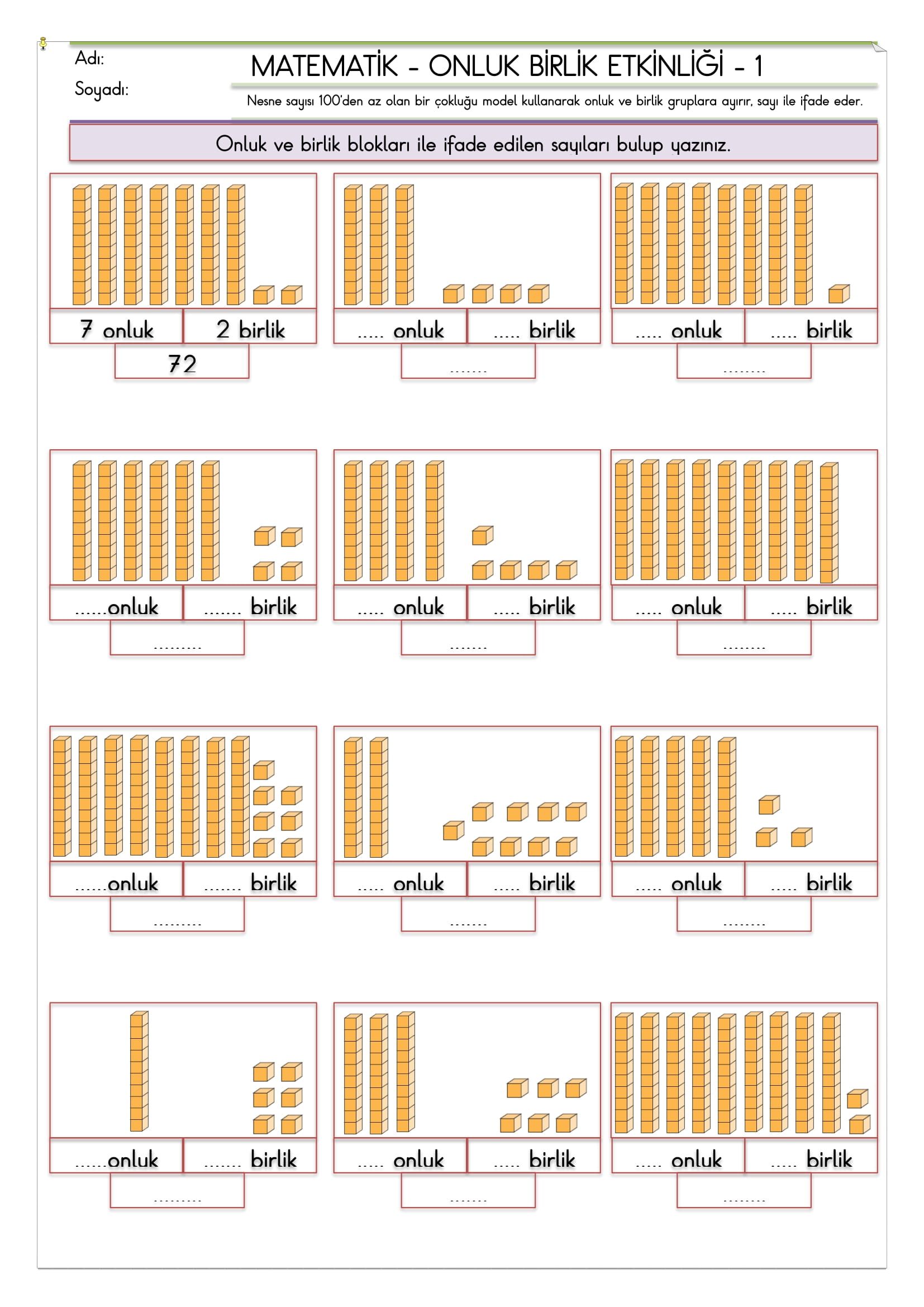 2. Sınıf - Matematik - Onluk Birlik Etkinliği-1