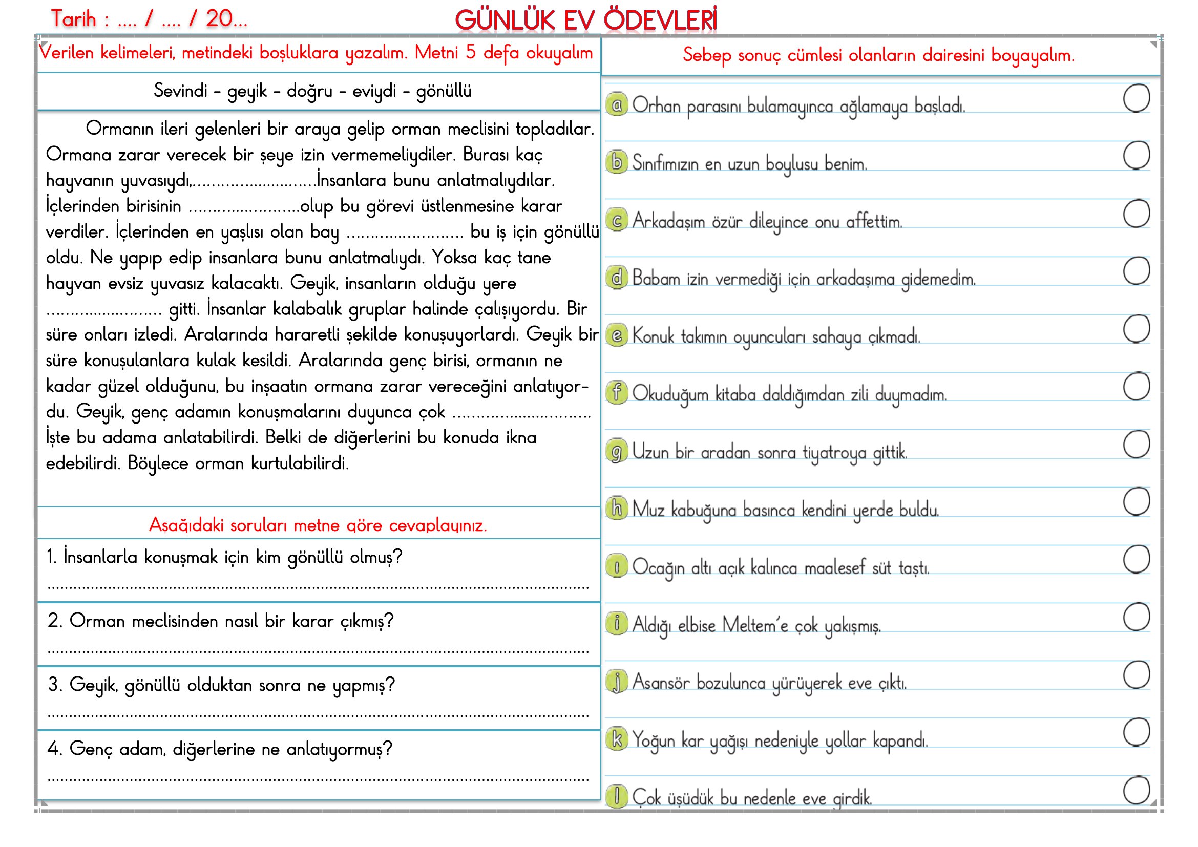 2. Sınıf - 26 Şubat 2026 Günlük Ev Ödevleri