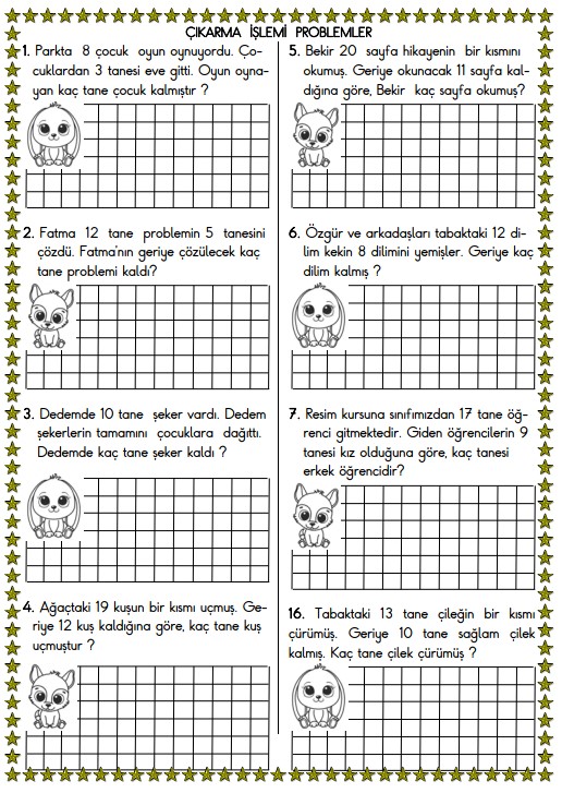 1. Sınıf Matematik Çıkarma İşlemi Problemler Etkinliği 15