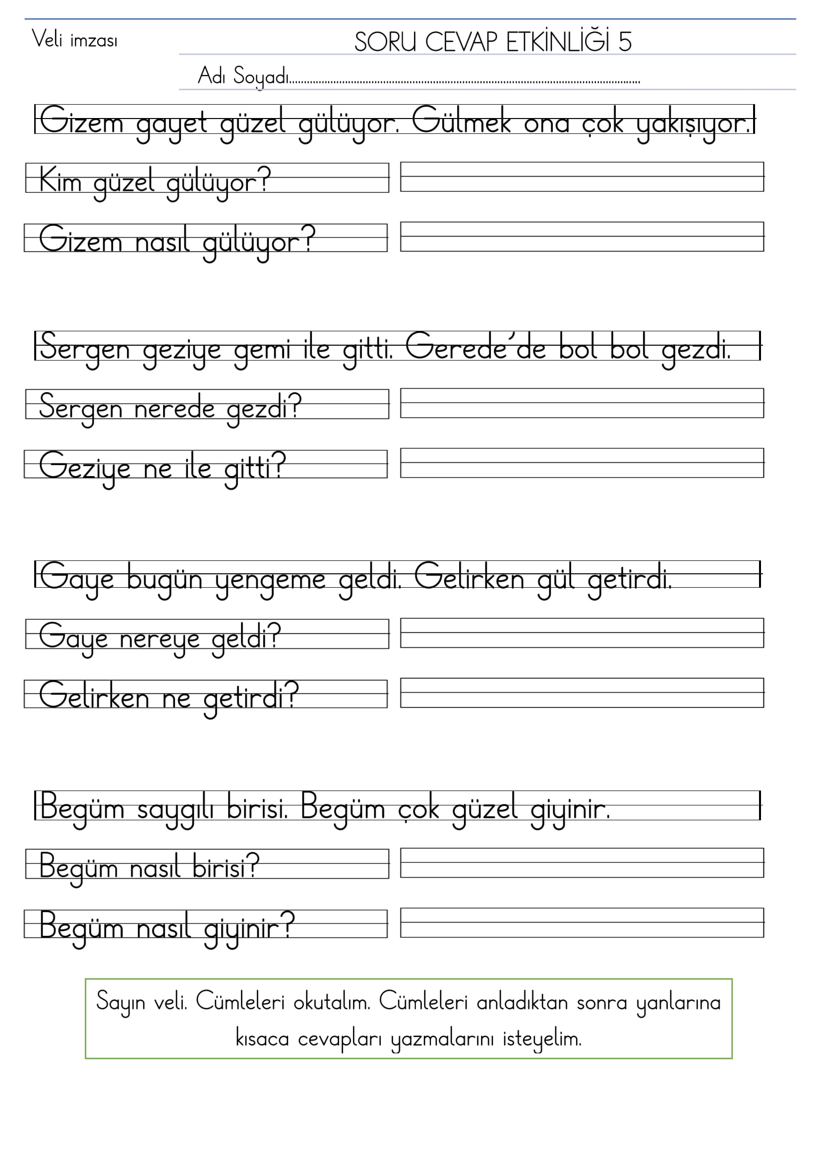 1. Sınıf İlk Okuma Yazma G-g Sesi Kısa Soru Cevap Etkinliği 5