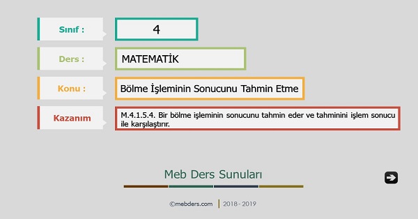 4. Sınıf Matematik Bölme İşleminin Sonucunu Tahmin Etme Sunusu