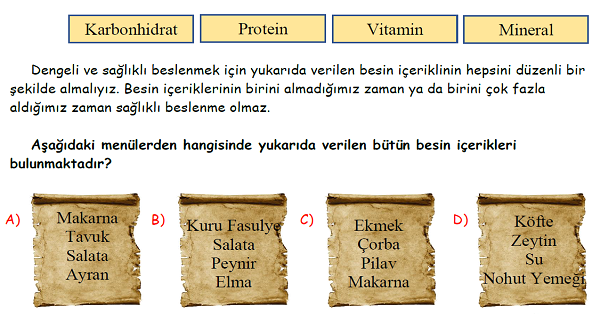 4. Sınıf Fen Bilimleri Besinlerimiz Yeni Nesil Sorular