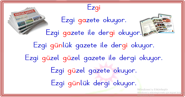 1. Sınıf İlk Okuma Yazma (G-g) Karesel Okuma Metinleri