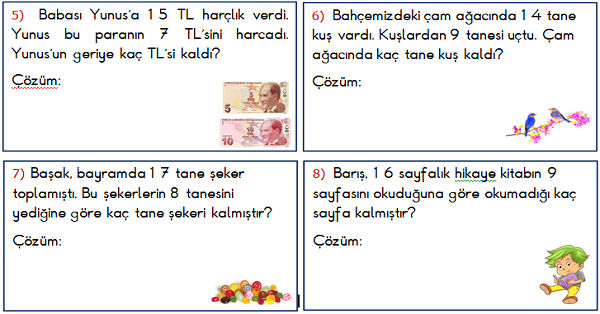 1. Sınıf Matematik Çıkarma İşlemi ile İlgili Problemler 1