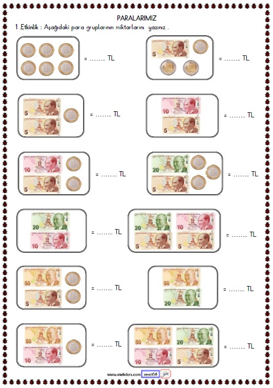 2. Sınıf Matematik Paralarımız Etkinliği 14