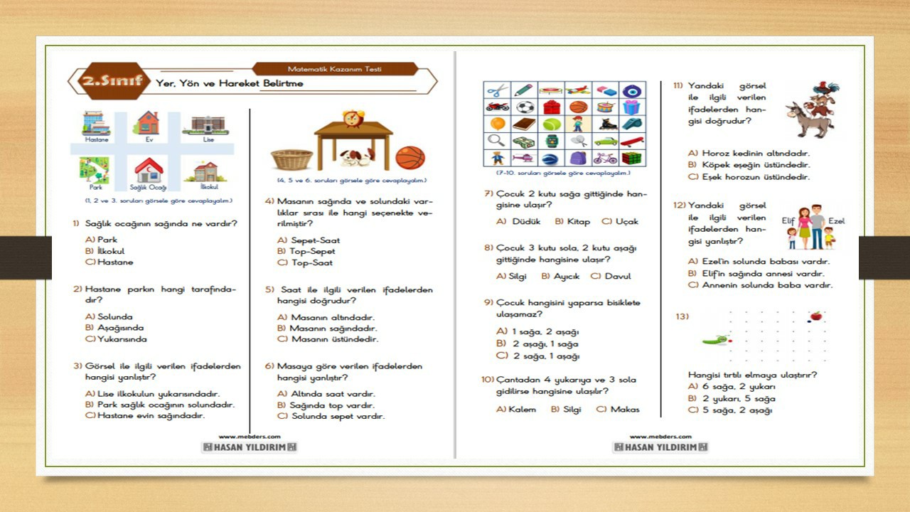 2. Sınıf Matematik Yer, Yön ve Hareket Belirtme Testi