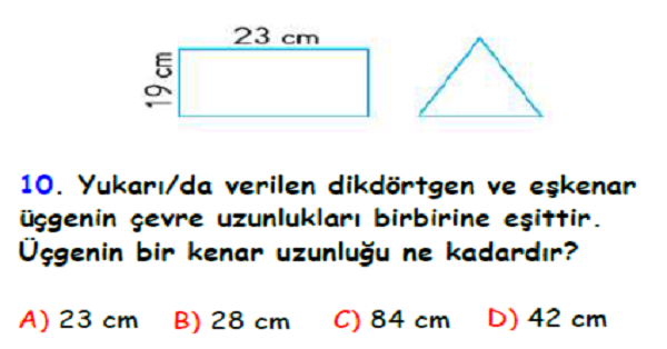 4. Sınıf Matematik Çevre Ölçme -Yaprak Test-1