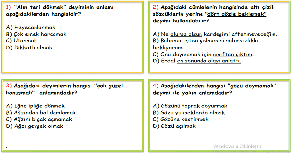 4. Sınıf Türkçe Deyimler Test-1