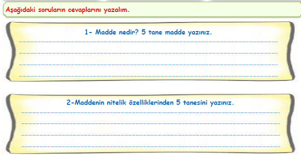 4. Sınıf Fen Bilimleri Maddenin Özellikleri Soru Cevap Etkinliği
