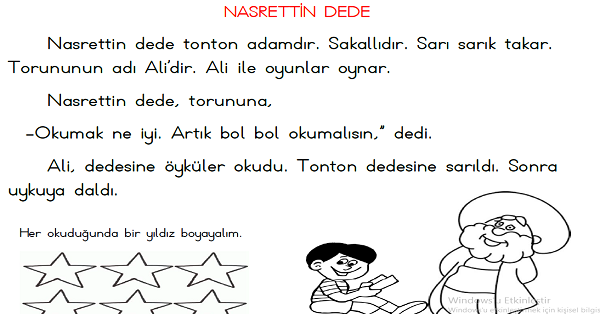 1. Sınıf İlk Okuma Yazma (D-d Sesi) Nasrettin Dede Metni