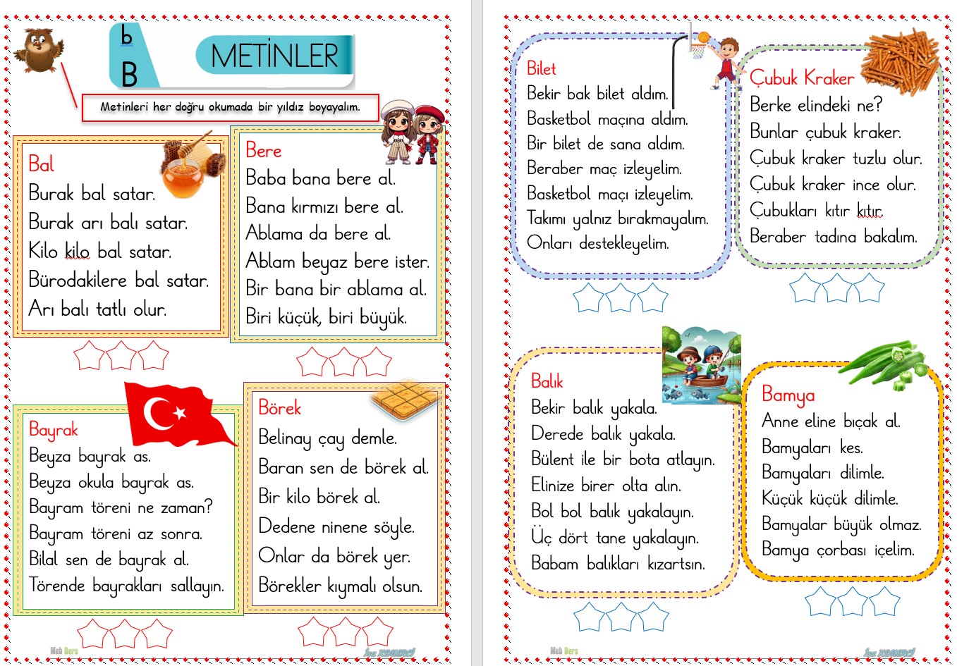 1. Sınıf İlk Okuma Yazma B Sesi METİNLER