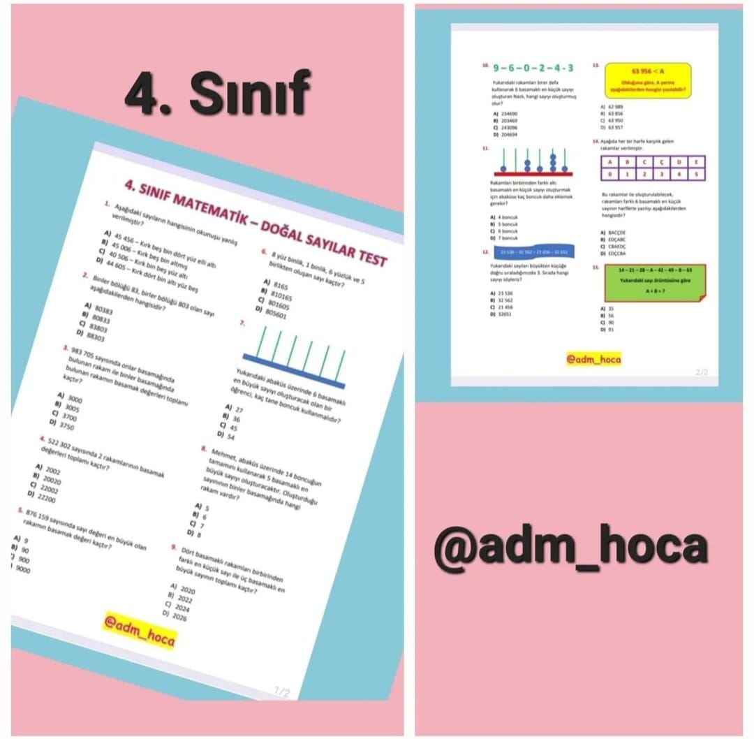 4. Sınıf Matematik Doğal Sayılar Test