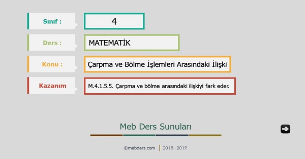 4. Sınıf Matematik Çarpma ve Bölme İşlemleri Arasındaki İlişki Sunusu