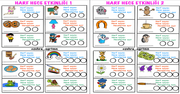 1. Sınıf Türkçe Harf - Hece - Etkinlikleri