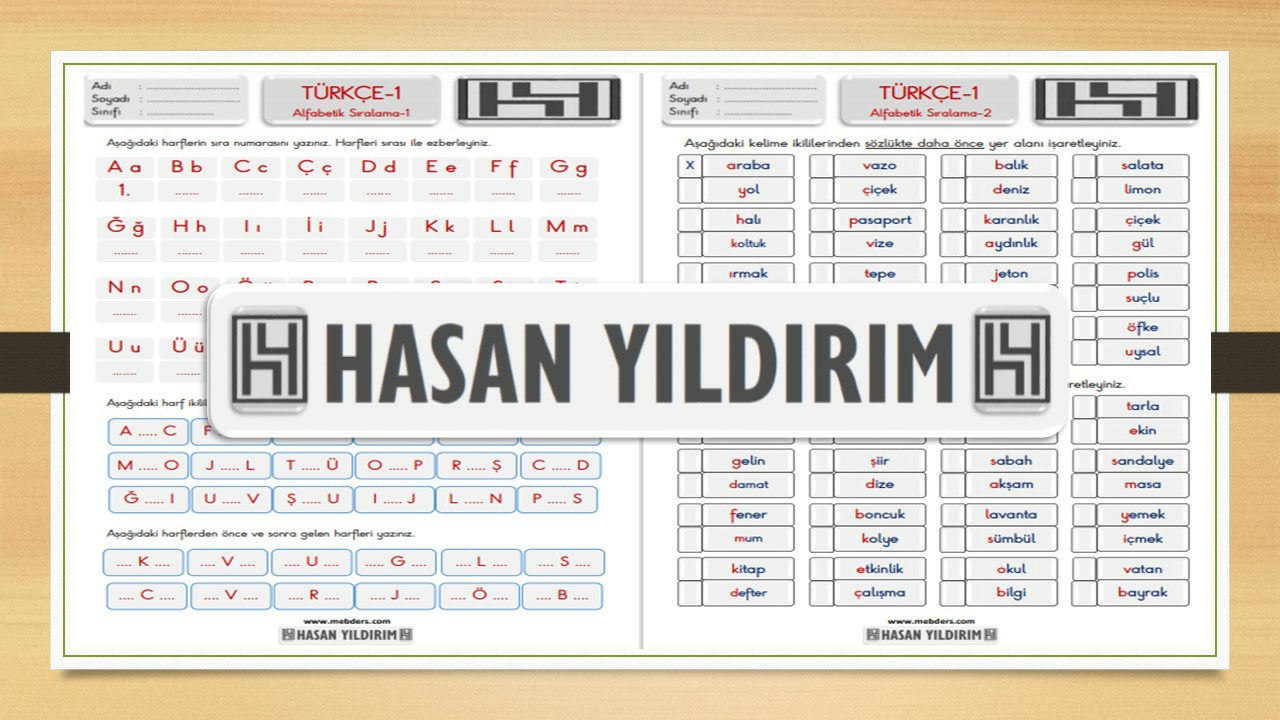 1. Sınıf Türkçe Alfabetik Sıralama Etkinlik Sayfaları