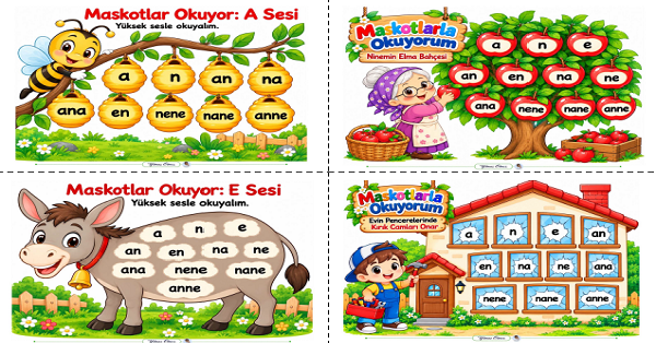 1. Sınıf İlk Okuma Yazma E SESİ Maskotlarla Okuyorum Renkli Etkinliği