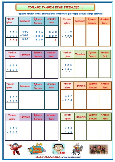 3. Sınıf Matematik Toplamı Tahmin Etme  1