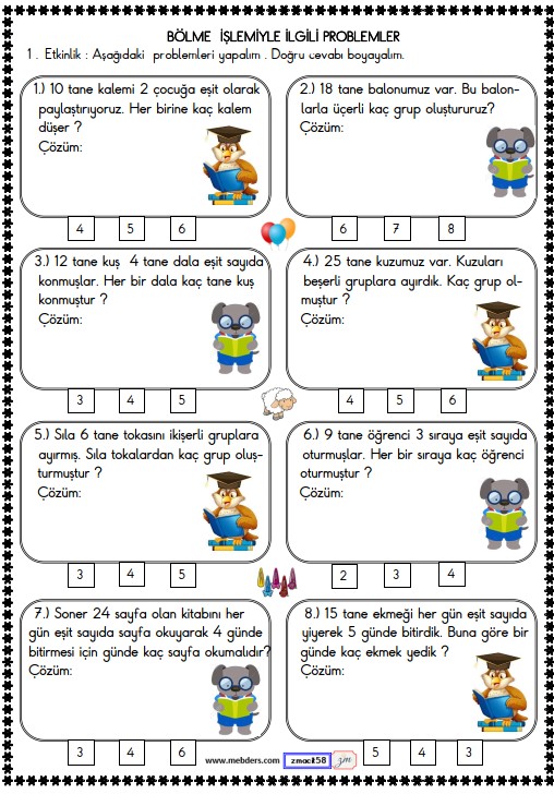 2. Sınıf Matematik Bölme İşlemi Problemler Etkinliği 12