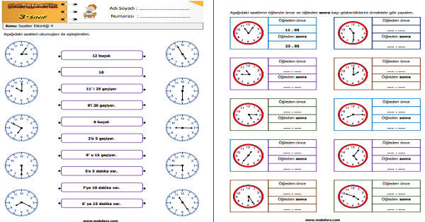 3. Sınıf Matematik Saatler Etkinliği (5 Sayfa) 4