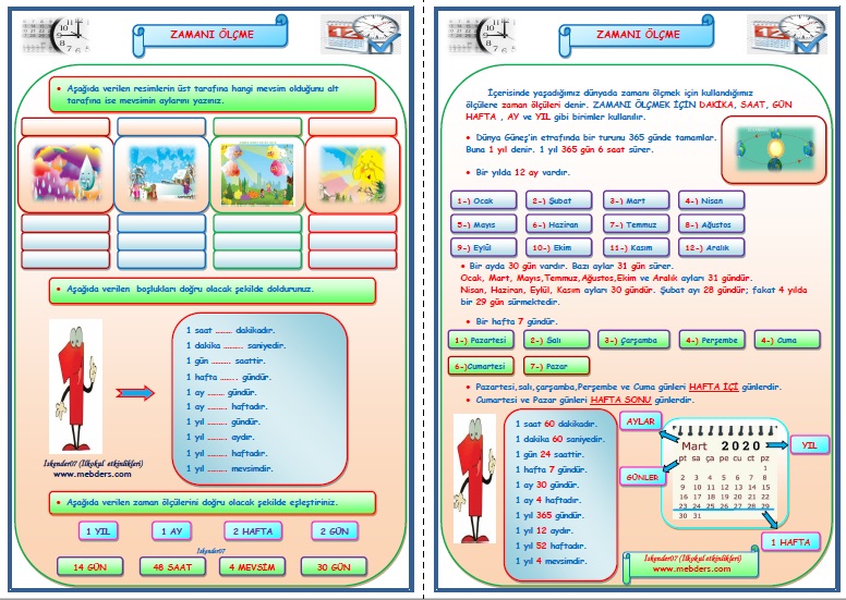2. Sınıf Matematik Zamanı Ölçme Konu Anlatımı Etkinlik Çalışması (4 Sayfa)