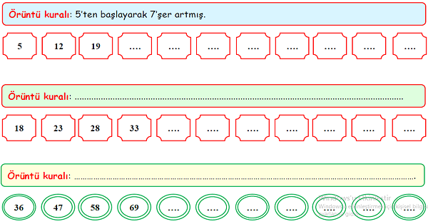 4. Sınıf Matematik Doğal Sayılarda Örüntü Etkinliği 1