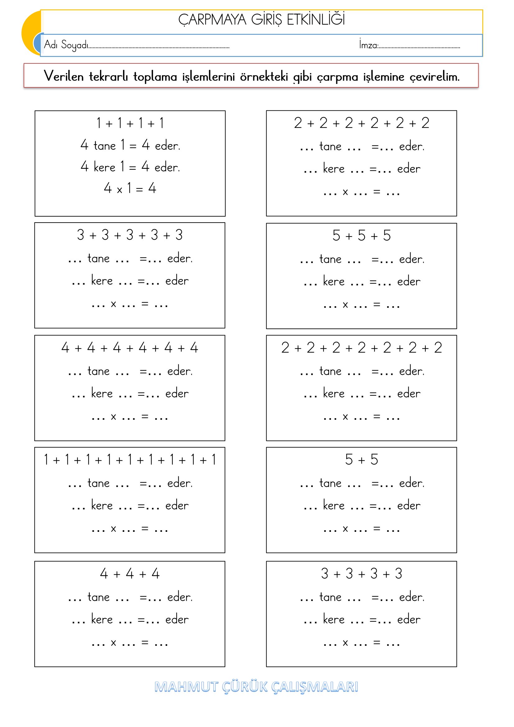 2. Sınıf Matematik Çarpmaya Giriş Etkinliği-3