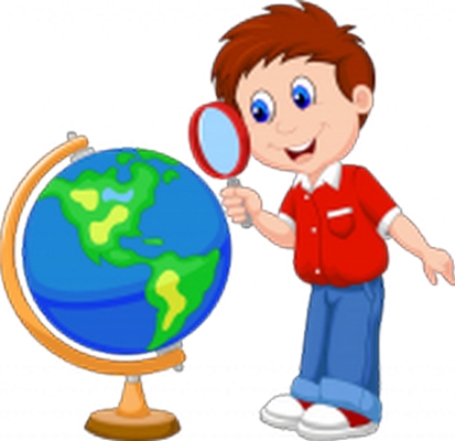 Clipart büyüteciyle küre inceleyen erkek çocuk resmi png