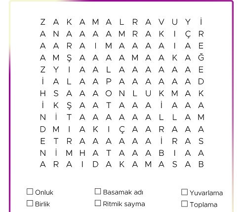 Matematik Terimleri Bulmacası - Sayılar ve İşlemler - Seviye 2