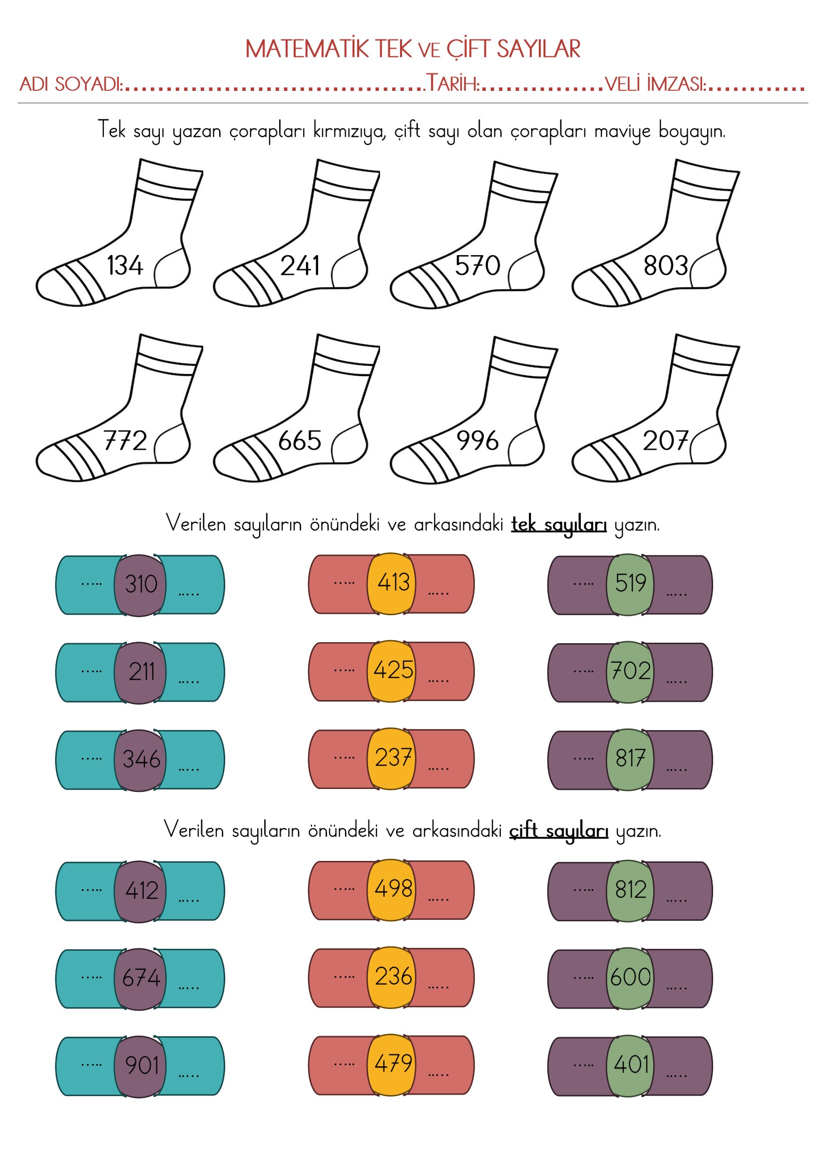3.Sınıf Matematik Tek Çift Sayılar Etkinliği-3