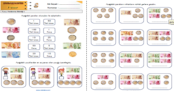 1. Sınıf Matematik Paralarımız Etkinliği 1