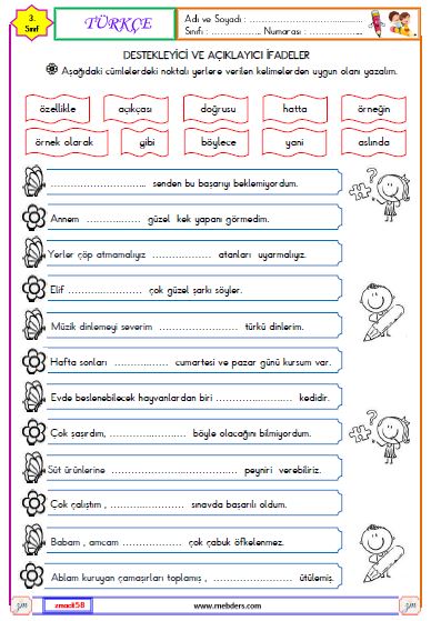 3. Sınıf Türkçe Destekleyici ve Açıklayıcı İfadeler Etkinliği