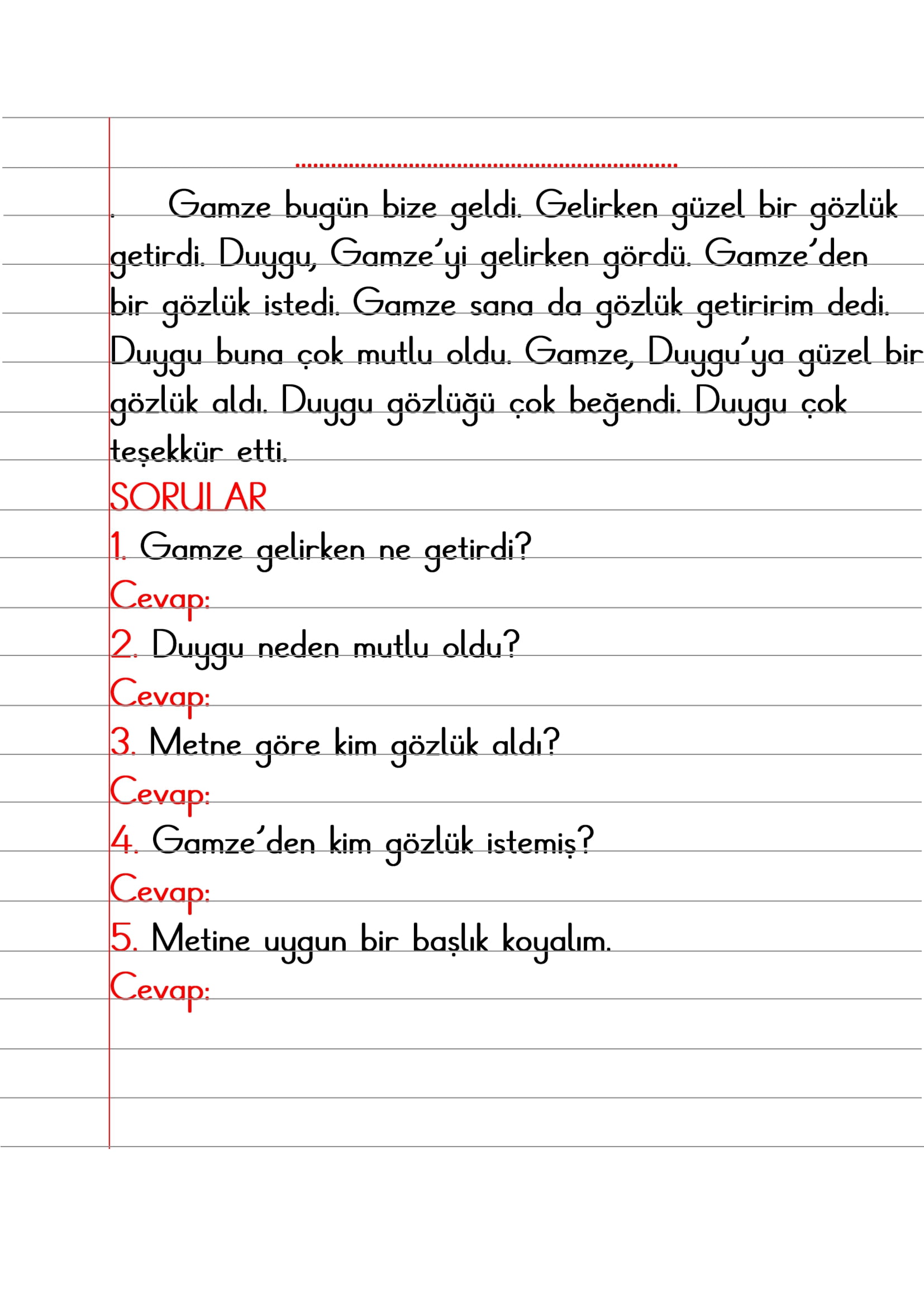 1. Sınıf - Türkçe Okuduğunu Anlama Metni-1