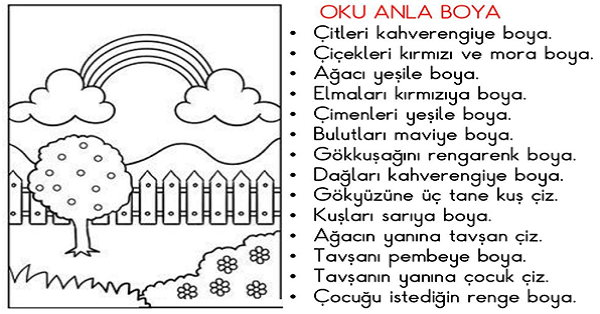 1. Sınıf Türkçe Oku-Anla-Boya Etkinliği