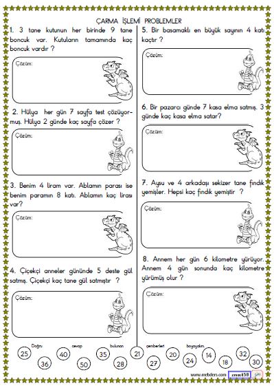 2. Sınıf Matematik Çarpma İşlemi Problemleri Etkinliği