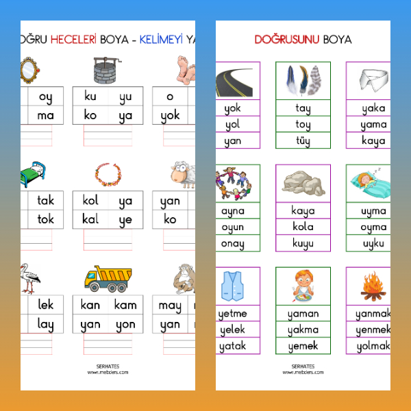1. Sınıf İlkokuma Yazma - Y Sesi Kelime Etkinliği - 1