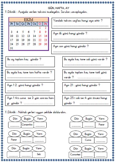 2. Sınıf Matematik Zamanı Ölçme - Saat Etkinliği 6