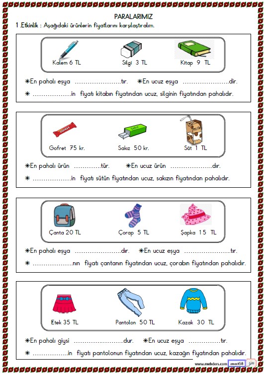 2. Sınıf Matematik Paralarımız Etkinliği 17