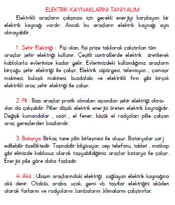 3. Sınıf Fen Bilimleri  Elektrik Kaynaklarını Tanıyalım Konu Anlatımı