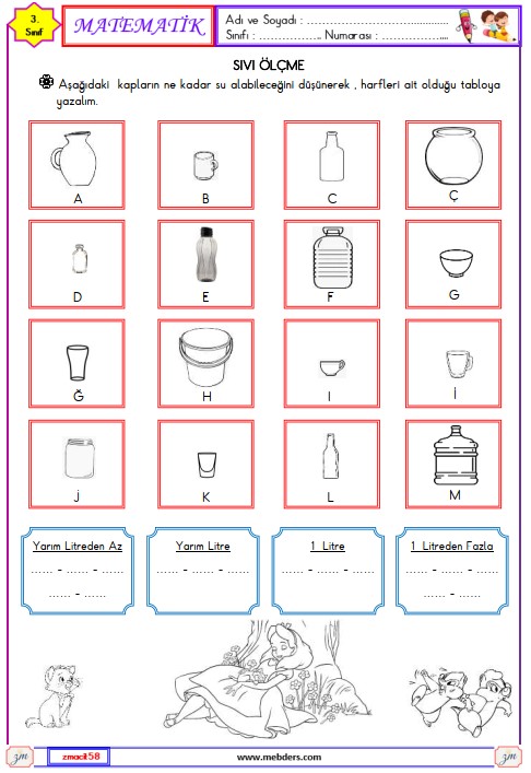 3. Sınıf Matematik Sıvı Ölçme Etkinliği 8