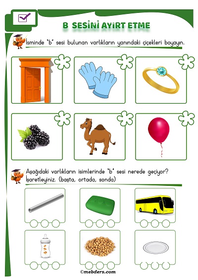 1. Sınıf İlkokuma B Sesi Ayırt Etme Etkinliği