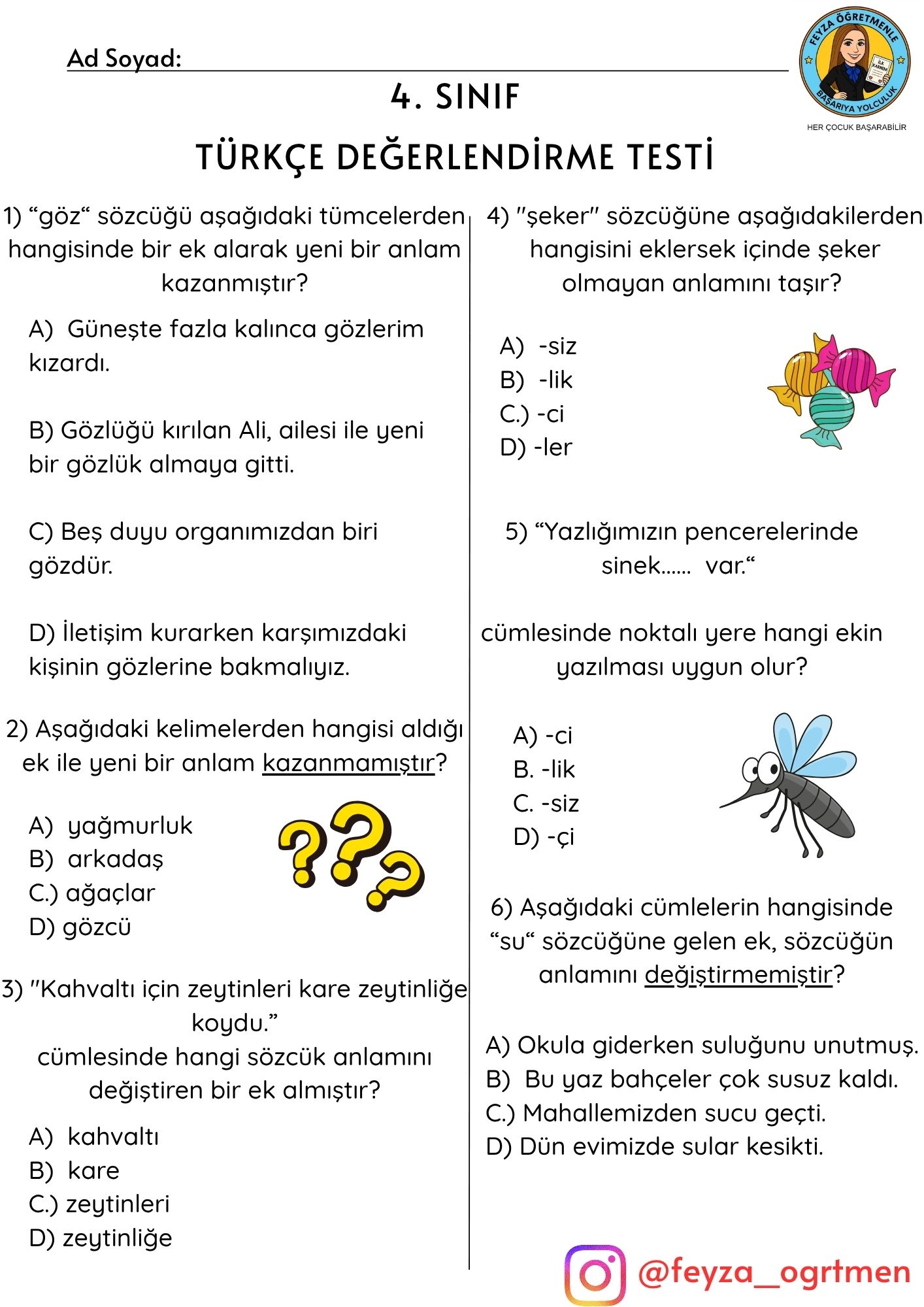 4. Sınıf 3. Hafta Türkçe- Matematik Haftalık Değerlendirme Testi