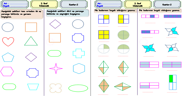 2. Sınıf Matematik Kesirler (Bütün-Yarım-Çeyrek) Etkinliği-2