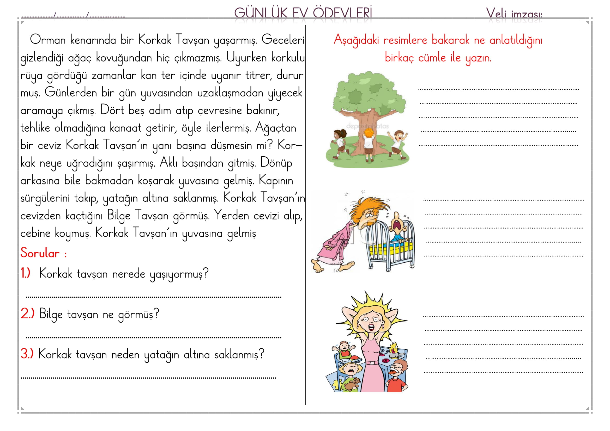 1. Sınıf 07 Nisan 2025 Günlük Ev Ödevi